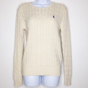 POLO RALPH LAUREN Cream Cable Knit Crew Neck Sweater Size Medium